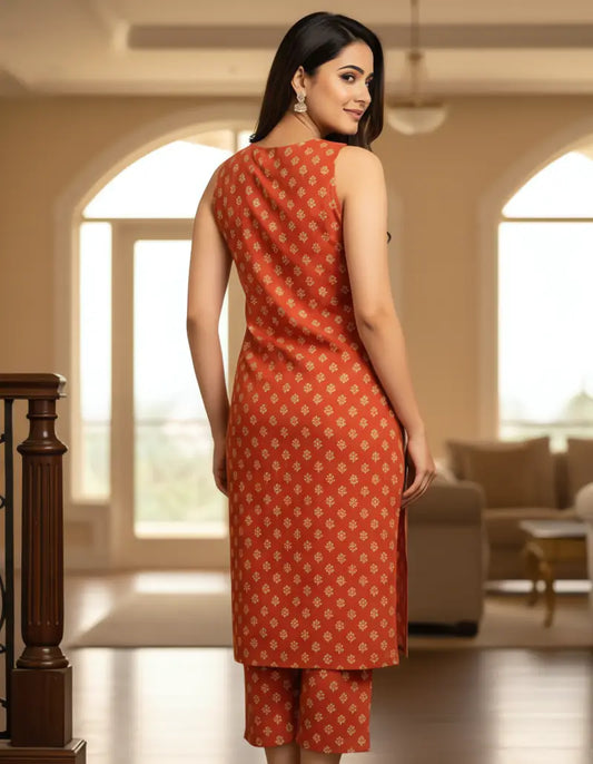 RangRoot Women’s Red Rayon Co-ord Set