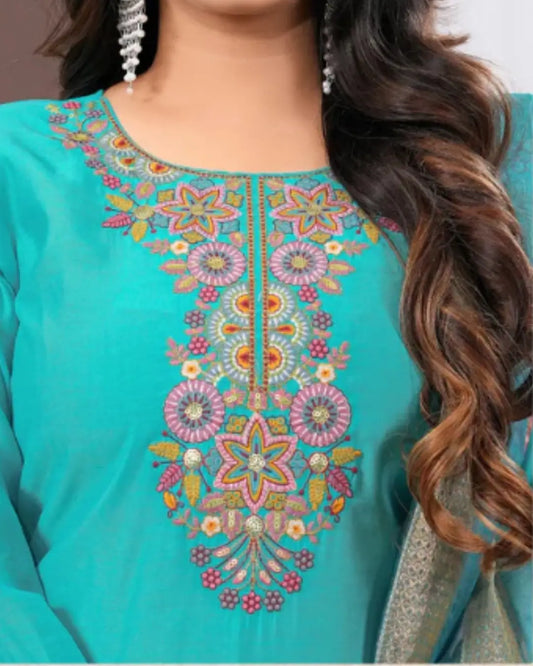 Roman Kurti 3 Piece Set with Multi Work Dupatta