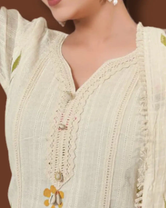 Casual Off-White Cotton Print Kurti for Women