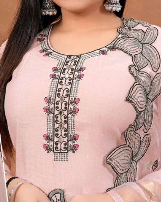 Designer Roman Silk Embroidered Kurti with Dupatta