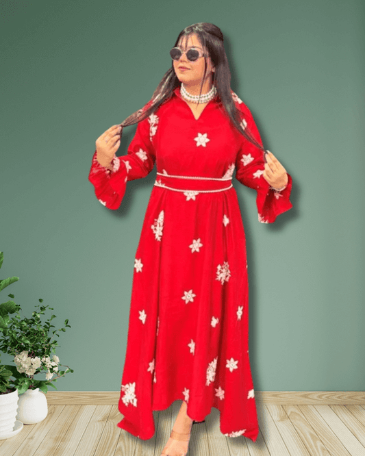 Red Cotton Silk Dress