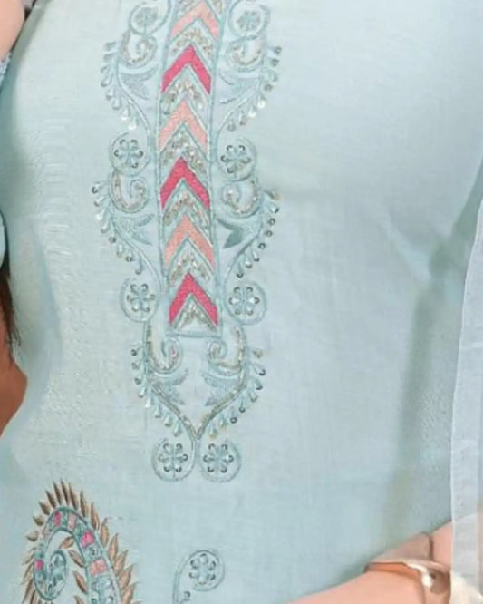 Elegant Roman Silk Embroidered Kurti with Organza Dupatta