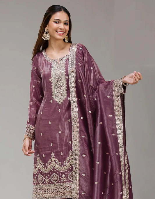 Fashion Dream Women Mauve Gold Crush Designer Suit Collection