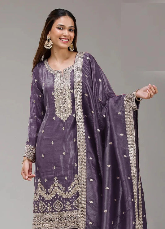 Fashion Dream Women Purple Gold Crush Designer Suit Collection