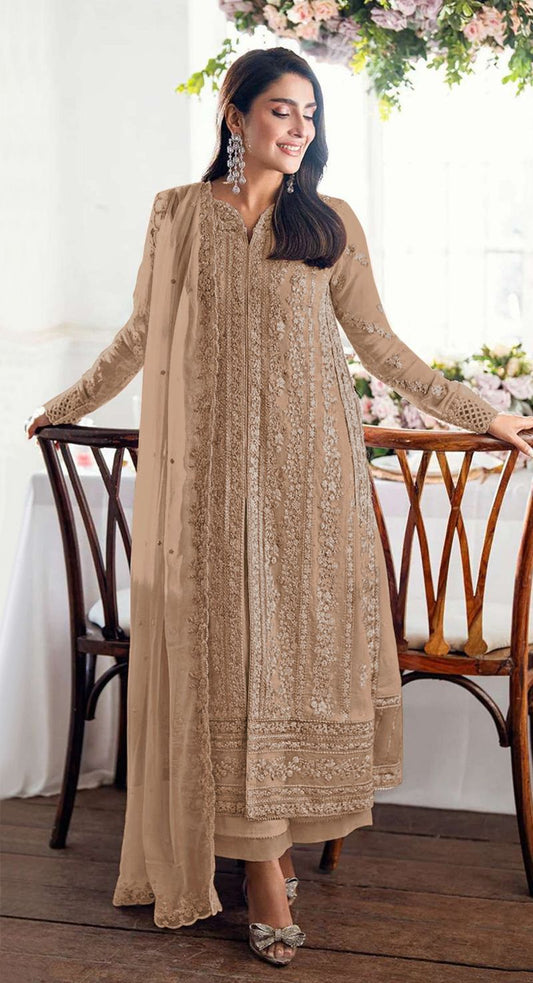 Fashion Dream Women Beige Georgette Designer Suit Collection