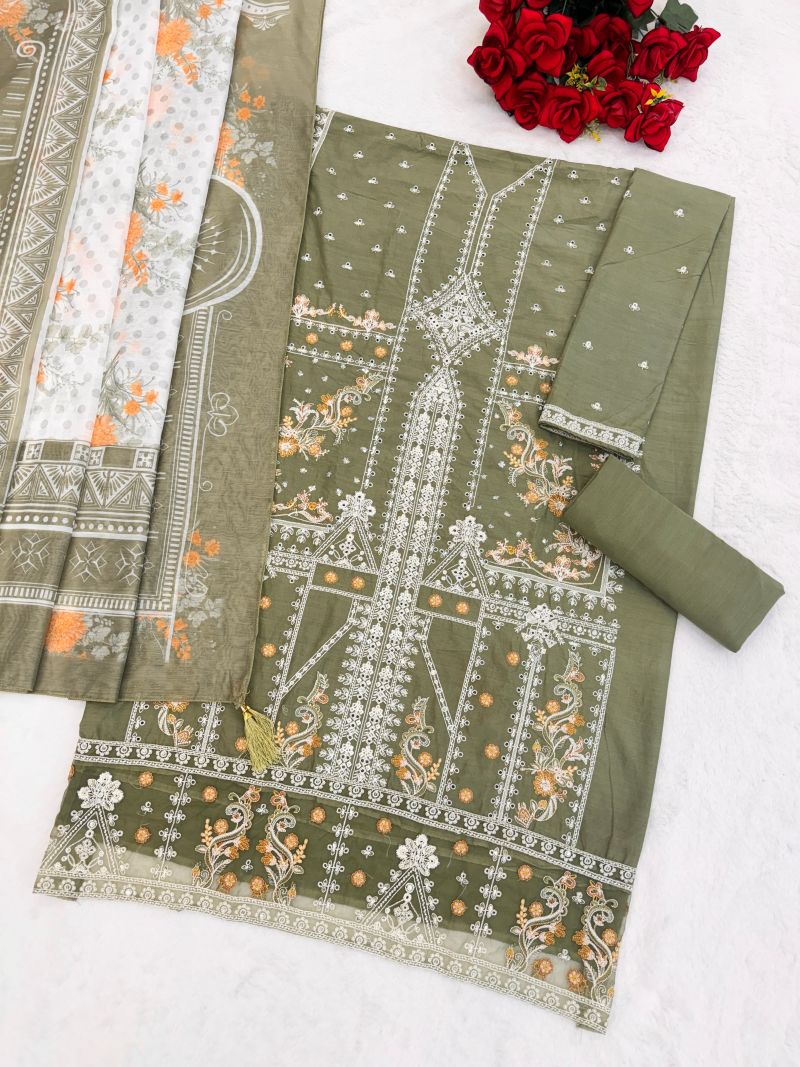 Fashion Dream Women Green Cotton Designer Suit Collection