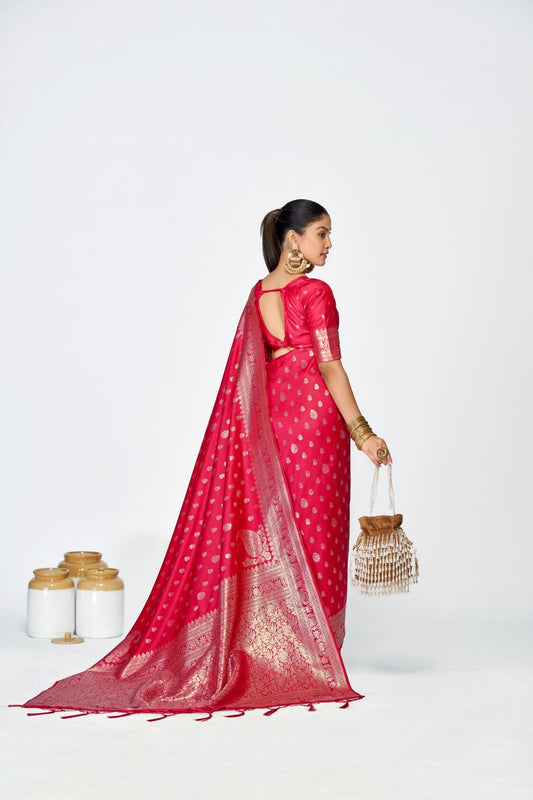 Fashion Dream Womens rani pink banarasi silk Saree