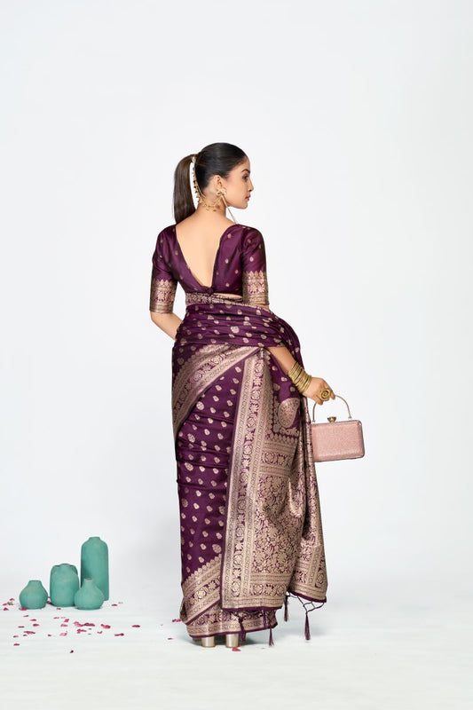 Fashion Dream Womens wine banarasi silk Saree