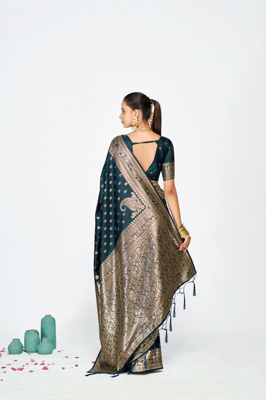 Fashion Dream Womens navy blue banarasi silk Saree