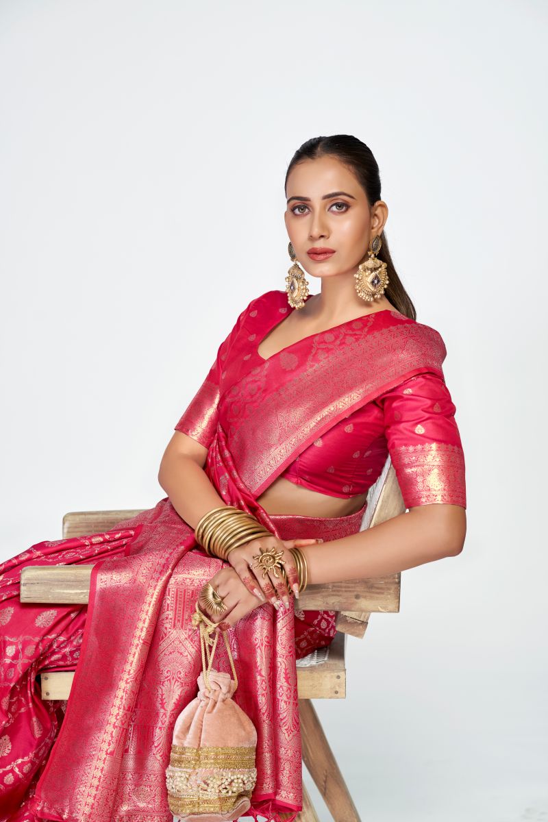 Fashion Dream Womens rani pink banarasi silk Saree