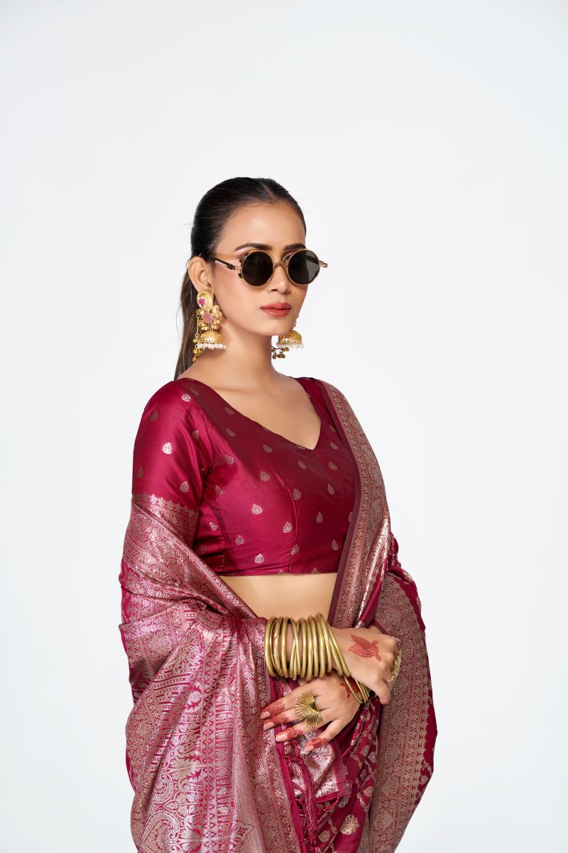 Fashion Dream Womens wine banarasi silk Saree