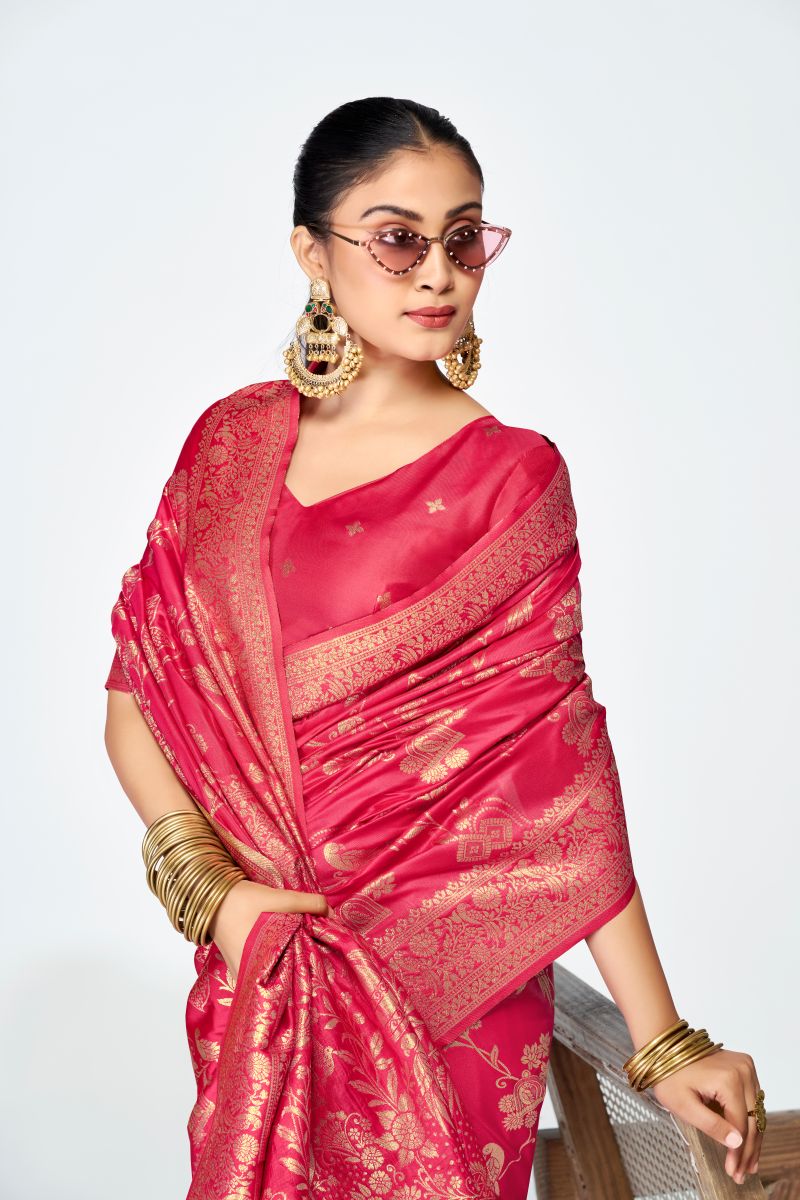 Fashion Dream Womens rani pink banarasi silk Saree