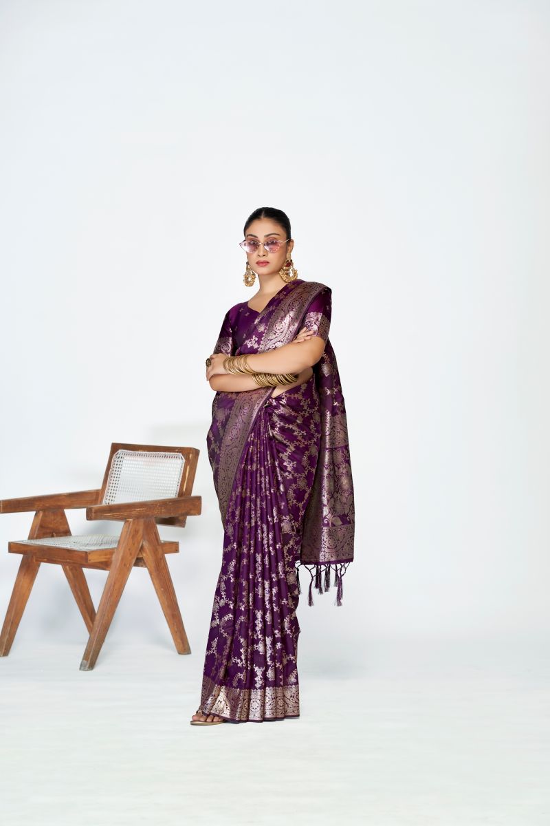 Fashion Dream Womens purple banarasi silk Saree