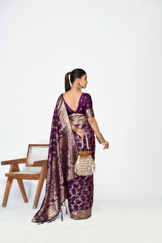 Fashion Dream Womens purple banarasi silk Saree