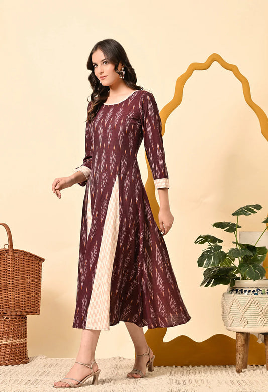 Blush Kali Handloom Elegant Cream Maroon Dress for Women
