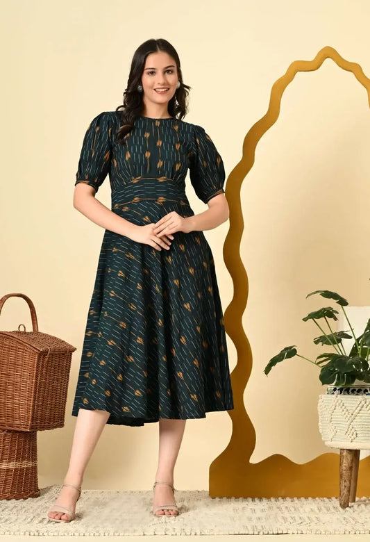 High Waist Belted Ikat Dress