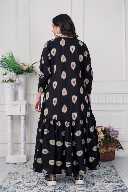 Ikat Elegance Black Jacket Dress for Women
