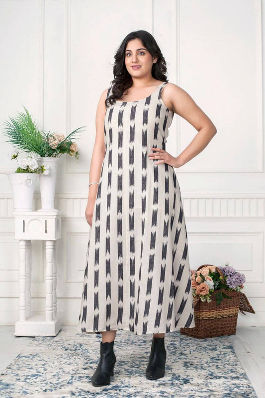 Versatile Ikat Handloom Zipper Jacket & Dress Set