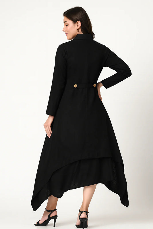 Elegant Black Asymmetric Linen Dress