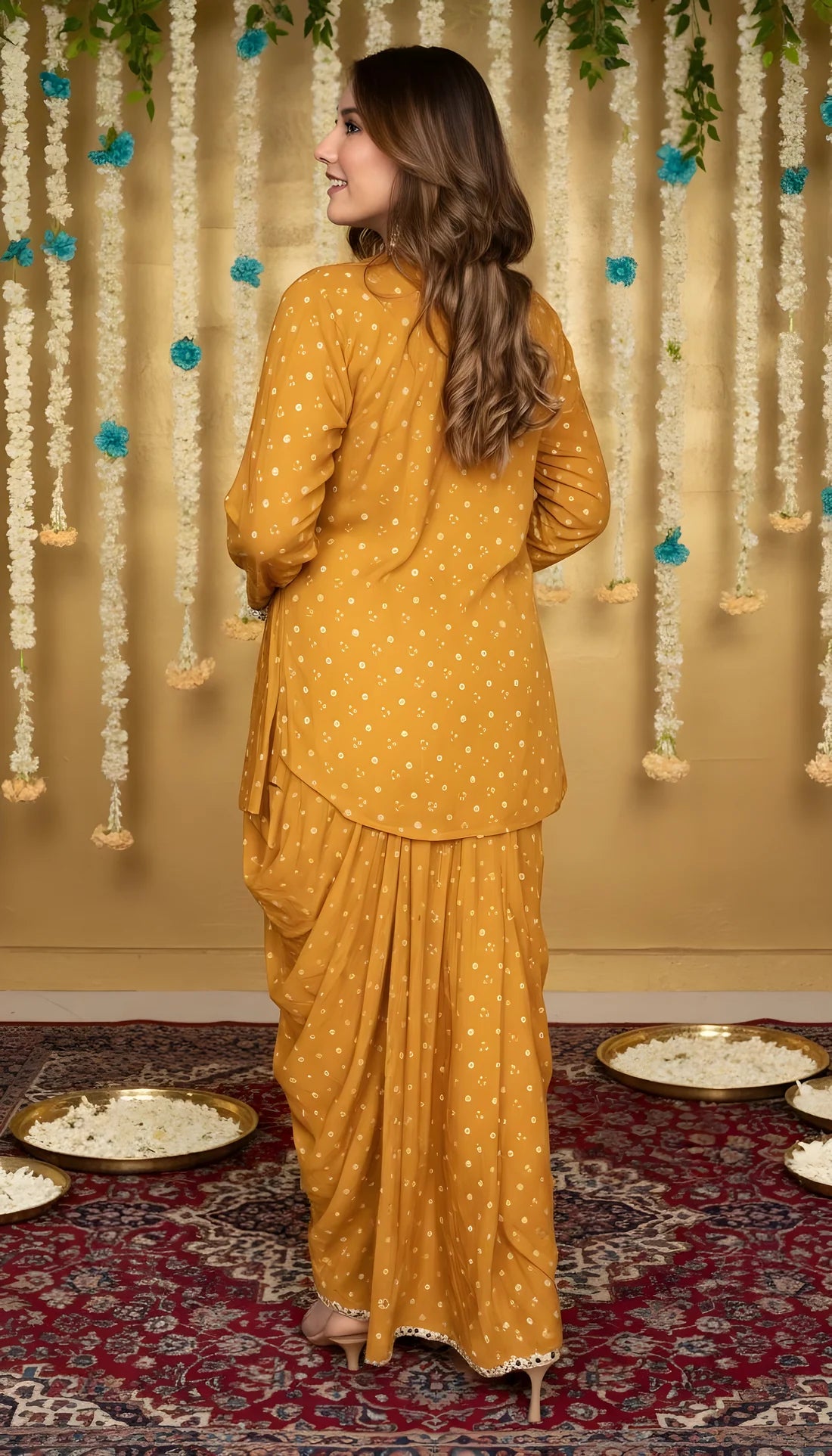 Mirror-Work Dhoti Co-Ord Set with V-Neck Top