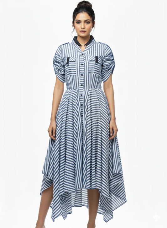 Blue and White Stripe Linen Handkerchief Dress