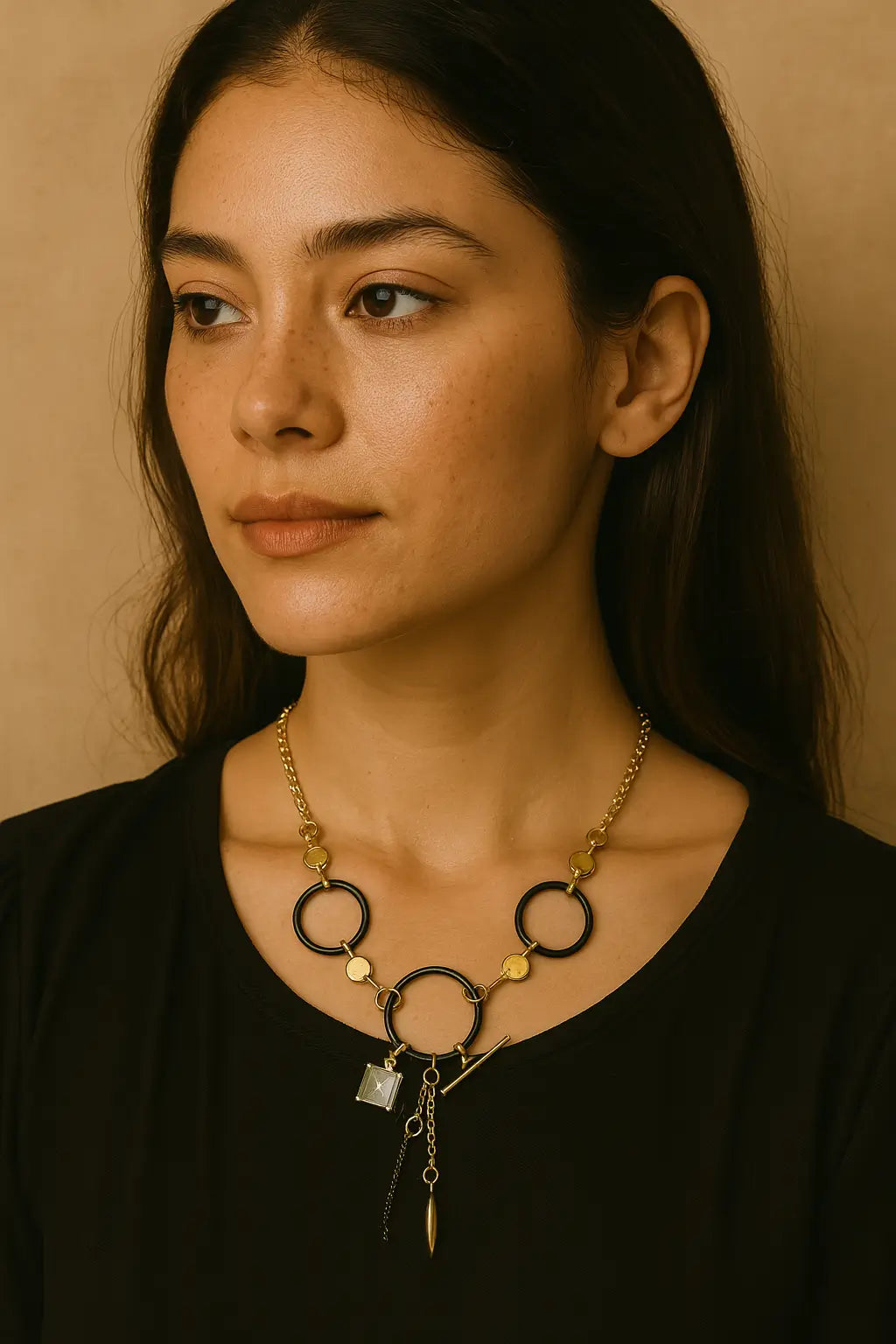 Modern Charm Link Necklace with Geometric Accents