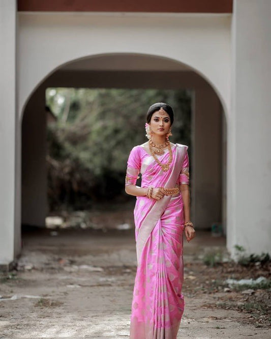 Baby Pink Soft Lichi Silk Saree