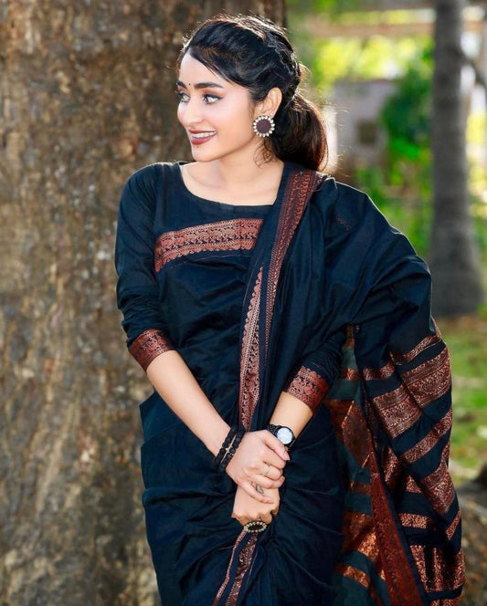 Black Soft Lichi Silk Saree