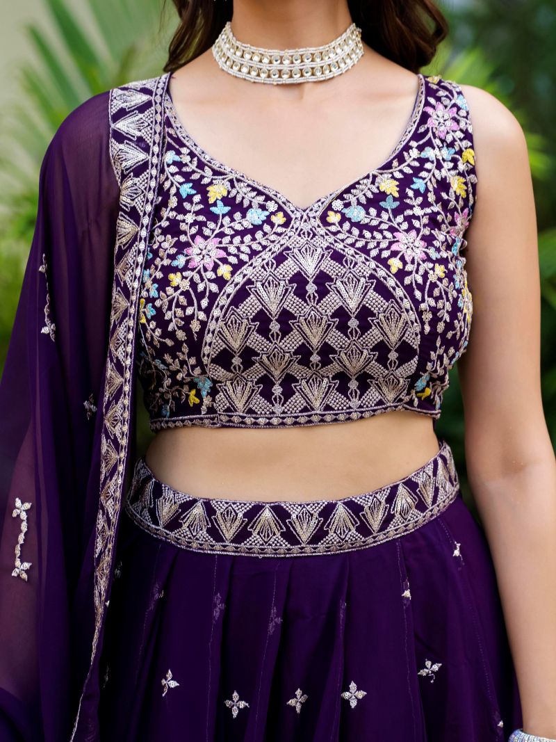 Purple Party Wear Georgette Lehenga Choli