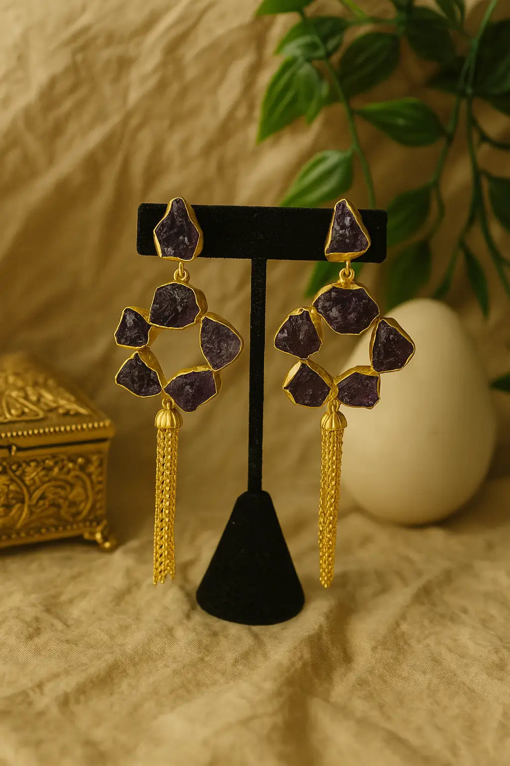 Purple Stone Dangler Earrings for Women