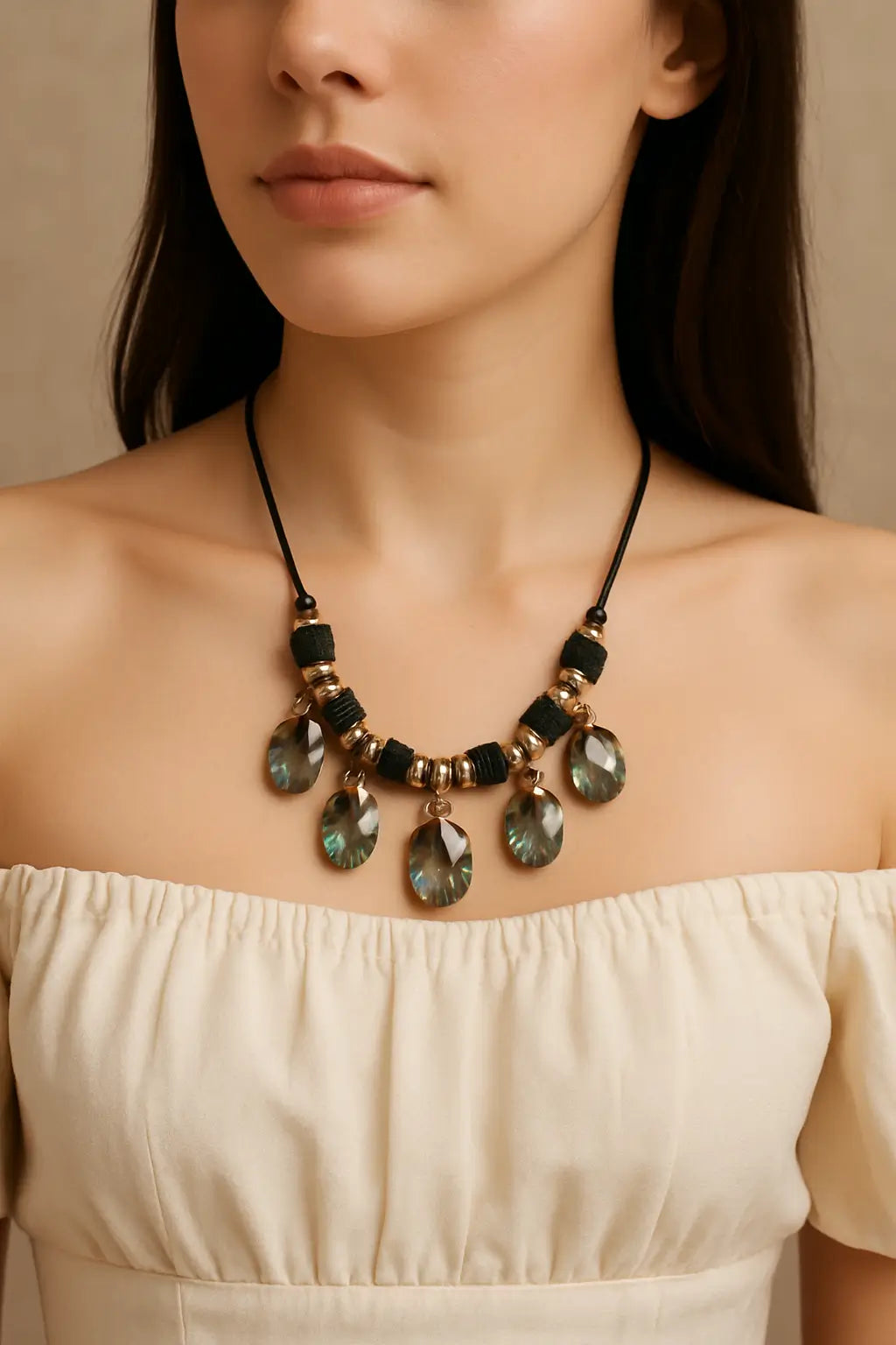 Royal Teardrop Stone Statement Necklace – Elegant Look