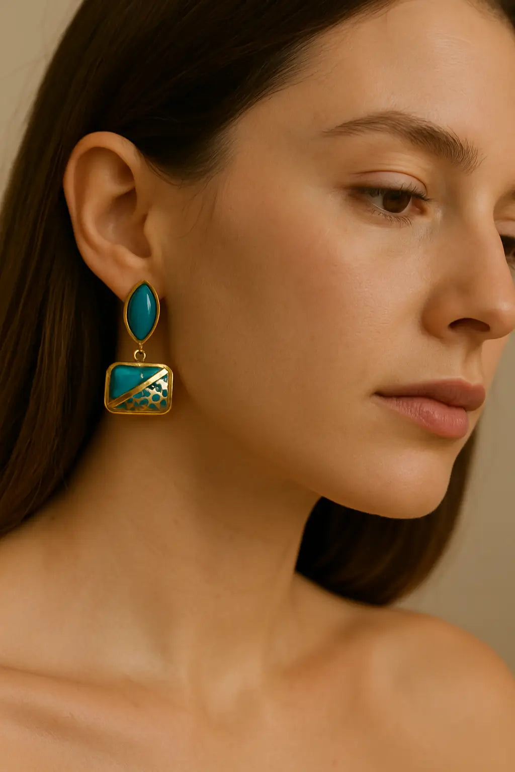Turquoise Blue Enamel Drop Earrings for Women