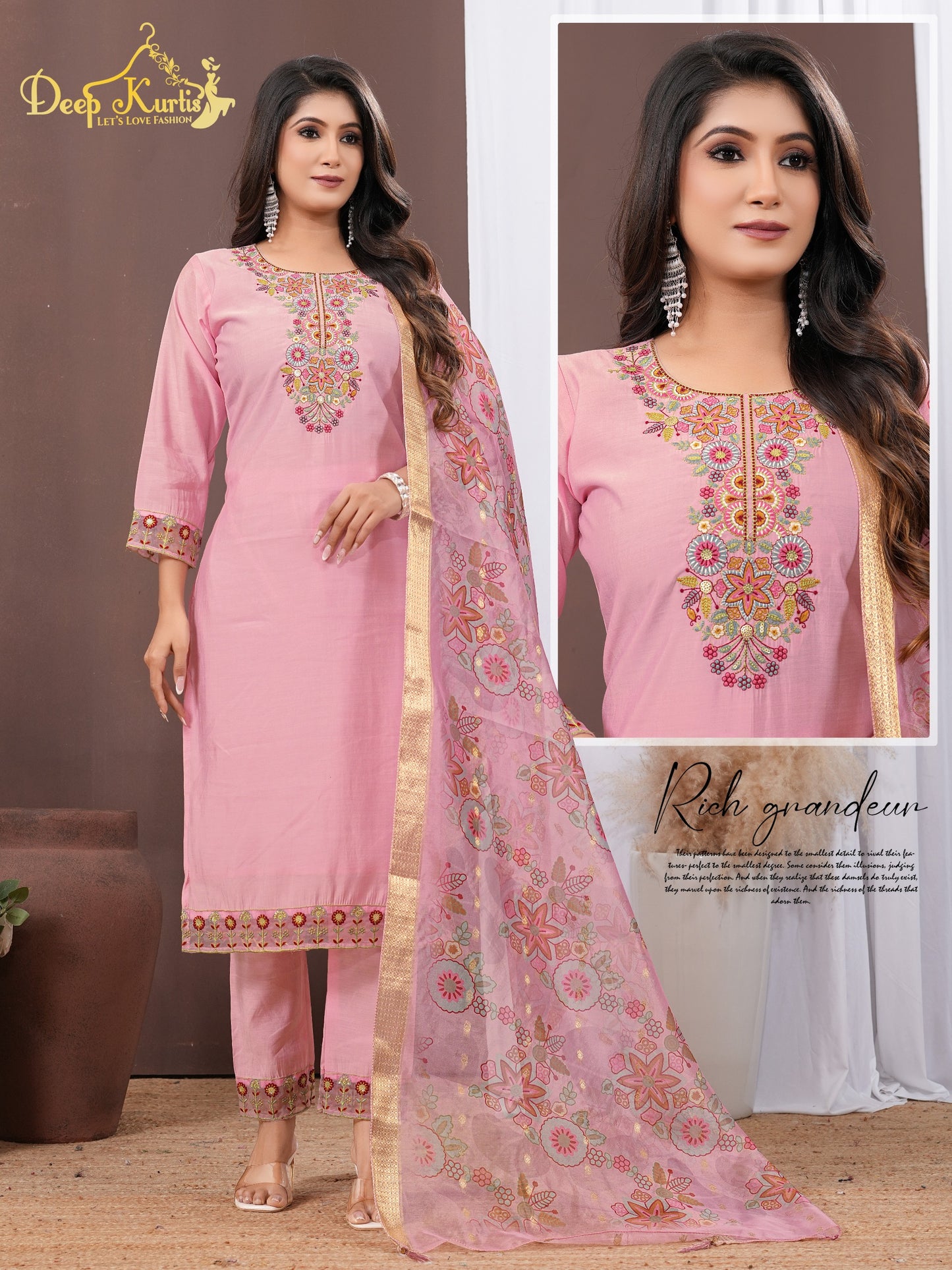 Embroidered Roman 3 Piece Kurti with Digital Dupatta