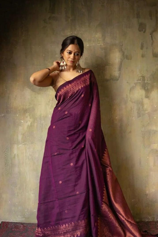 Banarasi Soft Lichi Silk Saree with All-Over Jacquard Work – Purple