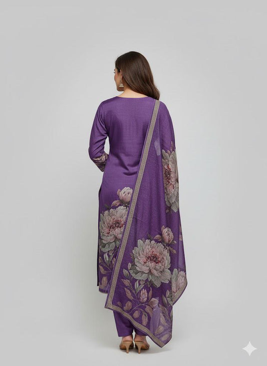 Purple Pure Crepe Handwork Suit