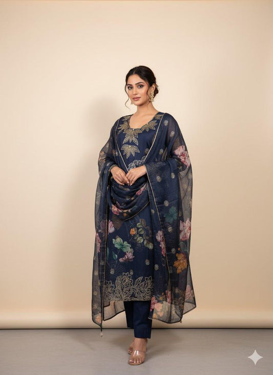 Dark Blue Beautiful Organza Suit