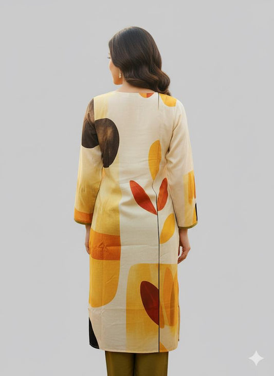 Yellow Pure Muslin Handwork Suit