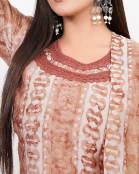 Festive Chanderi Batik Embroidered Kurti Dupatta Set