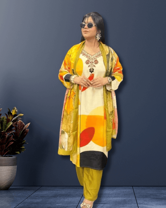 Pure Muslin Handwork Three Piece Suit for Women