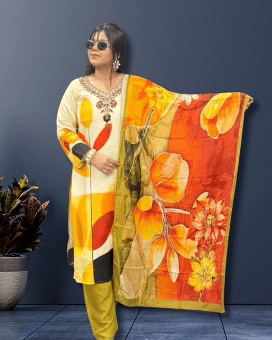 Pure Muslin Handwork Three Piece Suit for Women