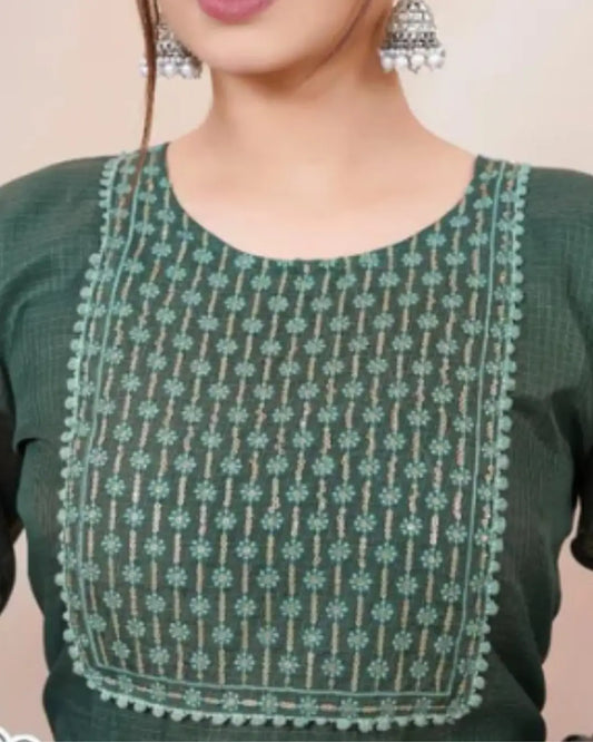 Green Cotton Salwar Suit with Mogha Work Dupatta