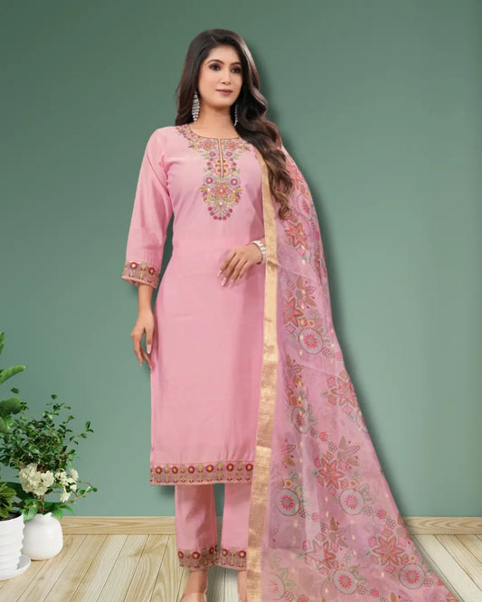 Embroidered Roman 3 Piece Kurti with Digital Dupatta