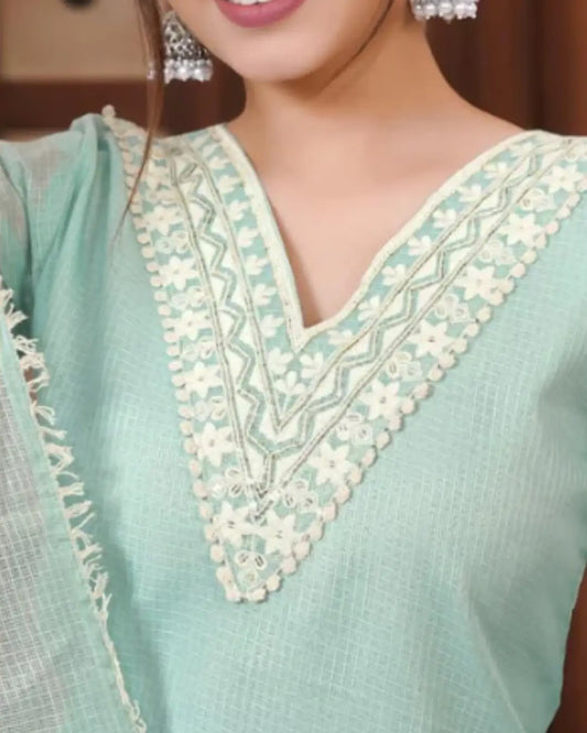 Cotton Cotta Check 3 Piece Salwar Suit with Mogha Dupatta