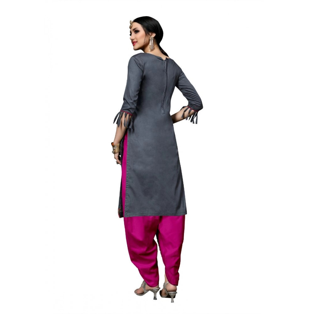 Cotton Unstitched Salwar-Suit Material With Dupatta (Grey, 2-2.5mtrs)