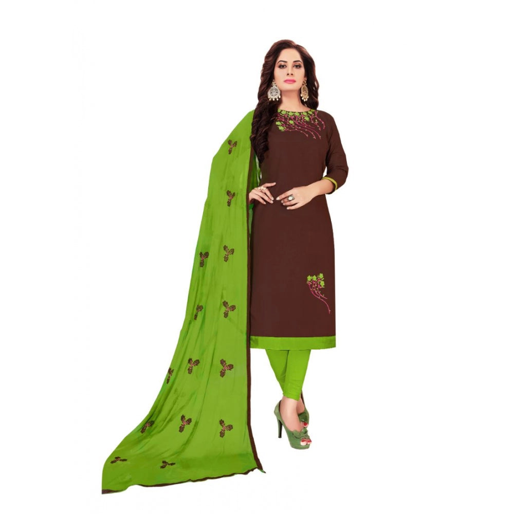 Glaze Cotton Unstitched Salwar-Suit Material With Dupatta (Brown, 2-2.5mtrs)