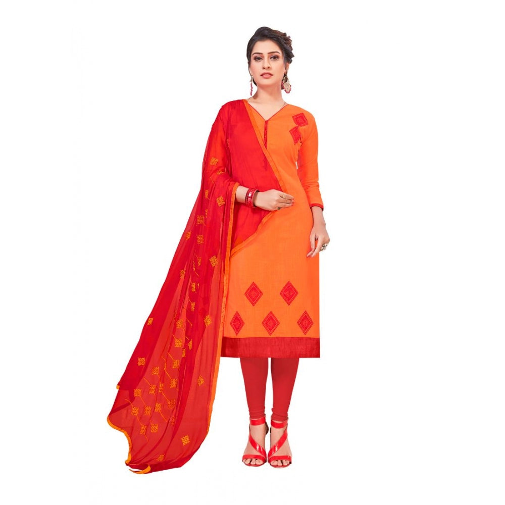 Slub Cotton Unstitched Salwar-Suit Material With Dupatta (Oranage, 2-2.5mtrs)