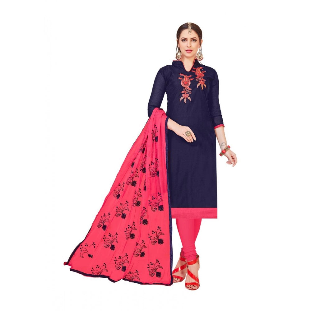 Modal Silk Unstitched Salwar-Suit Material With Dupatta (Navy Blue, 2-2.5mtrs)