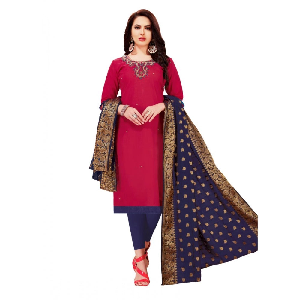 Slub Cotton Unstitched Salwar-Suit Material With Dupatta (Magenta, 2-2.5mtrs)