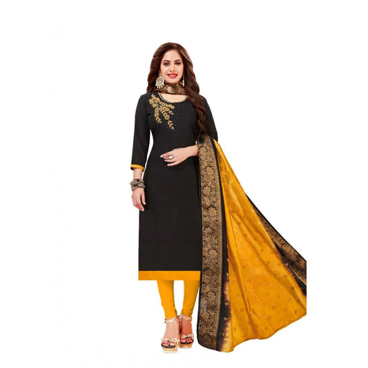 Slub Cotton Unstitched Salwar-Suit Material With Dupatta (Black, 2-2.5mtrs)