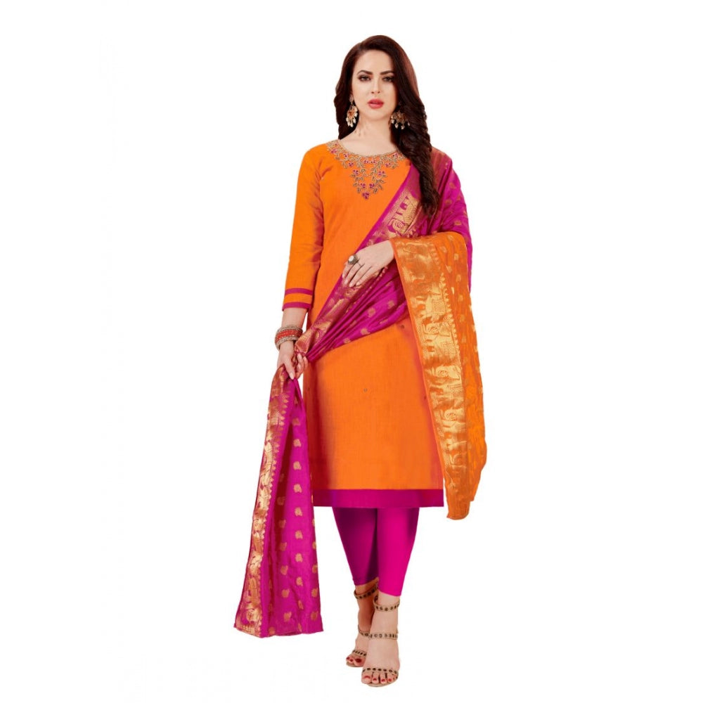 Slub Cotton Unstitched Salwar-Suit Material With Dupatta (Oranage, 2-2.5mtrs)